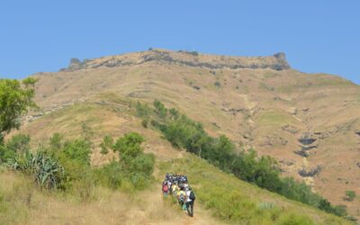 Trekkers walking through trekking trail on Rohida Fort Trek